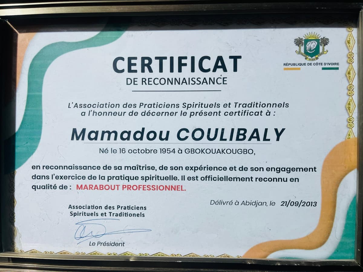 Attestation Medium Mamadou Coulibaly